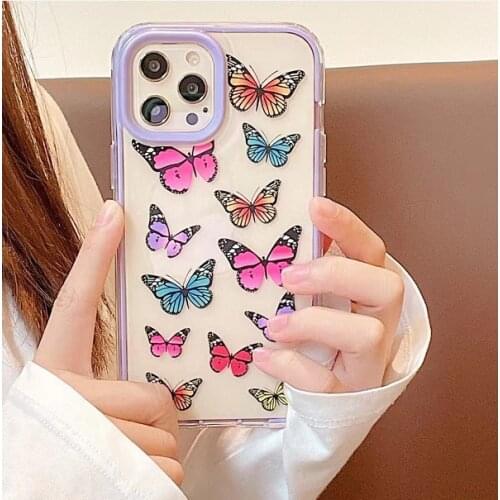 Gimfun Luxury Color Cute Butterfly Phone Case for iPhone 11 12 Pro Max XS Max X XR 7 8 Plus Lovely Animal Pattern Clear Case