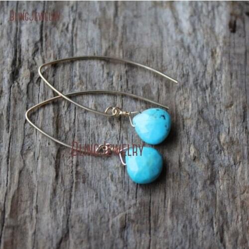 Teardrop Turquoises Earrings Wire Wrapped Stone Drop Earrings Gold Filled Open Hoop Marquise Earrings ER18812