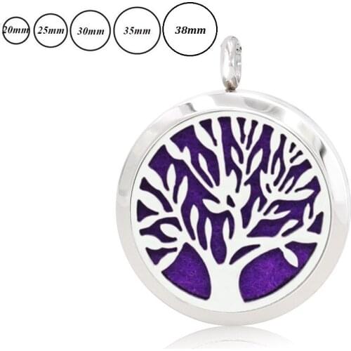 Tree of life 20mm/25mm/30mm/35mm/38mm Perfume Diffuser Necklace Aroma Essential Oils locket 316L Stainless Steel necklace 10pads