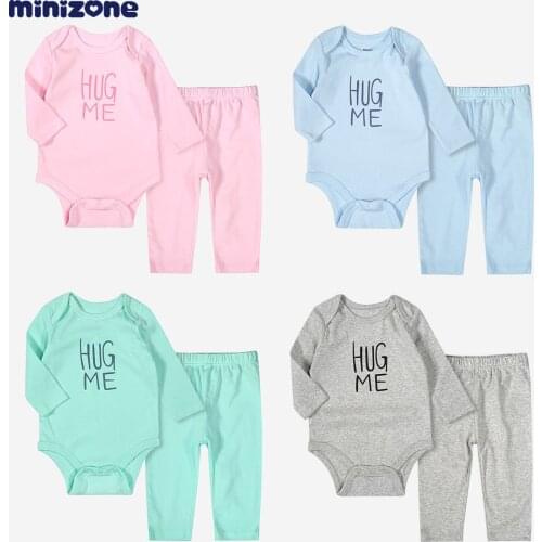 MINIZONE newborn 2-in-set bodysuit with pants cotton for baby boy girl solid color