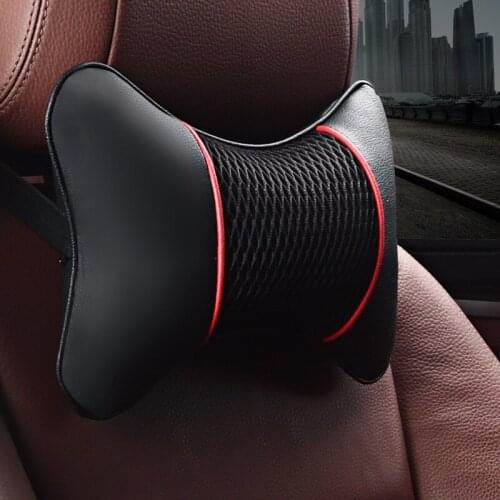 2Pcs PU Leather Knitted Car Pillows Headrest Neck Rest Cushion Support Seat Accessories Auto Black Safety Pillow Universal