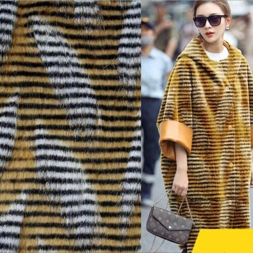 Brown Jacquard Plush Pheasant Faux Fur Printed Fabric For Pillow Coat Collar Bag Shoes Home Textile Clothes Toy Crafts Sewing