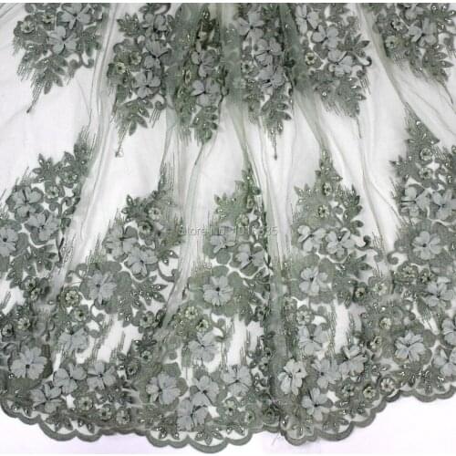 Beautiful Green handmade beaded lace 3d flower french tulle lace with beaded and sequisn for second dress HY0804-1