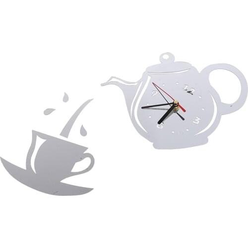 Creative DIY Acrylic Coffee Cup Teapot 3D Wall Clock Decorative Living Room Dining Room Home Decor Clock Kitchen Wall Clocks