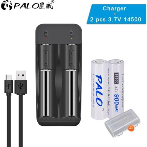 PALO 3.7V 14500 lithium Li ion rechargeable battery 900mAh +Charger for 18650 14500 18500 16350 26650 rechargeable battery