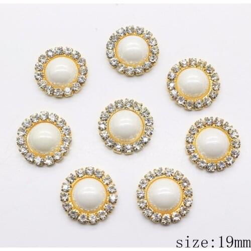 Fashion 10Pcs 19mm jewelry Accessories metal rhinestones Shiny white pearl wedding embellishment decoration crafts production