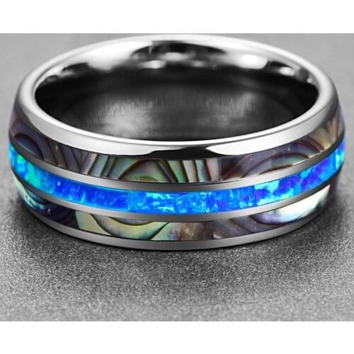 Male charm jewelry blue shell inlaid zircon stainless steel ring new hot sale 2019
