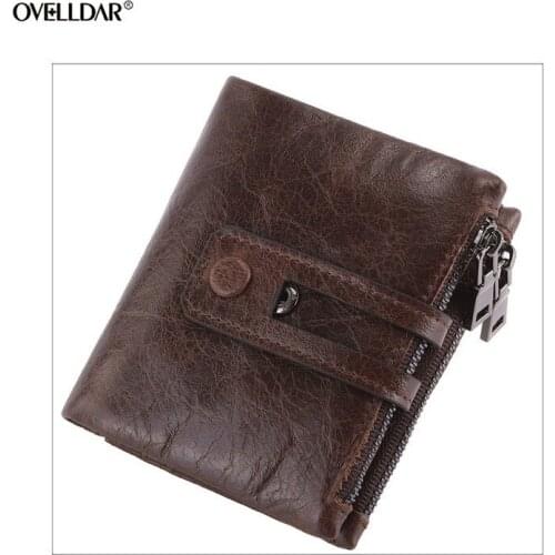 Mens Short Wallet Rfid Leather Wallet Casual Fashion Double Zipper Multi-card Position Cowhide Clutch Coin Purse