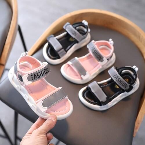 2021 Summer New Korean Style Girls Sandals Baby Girls Fashion Casual Shoes Medium and Big Children Hollow Beach Shoes