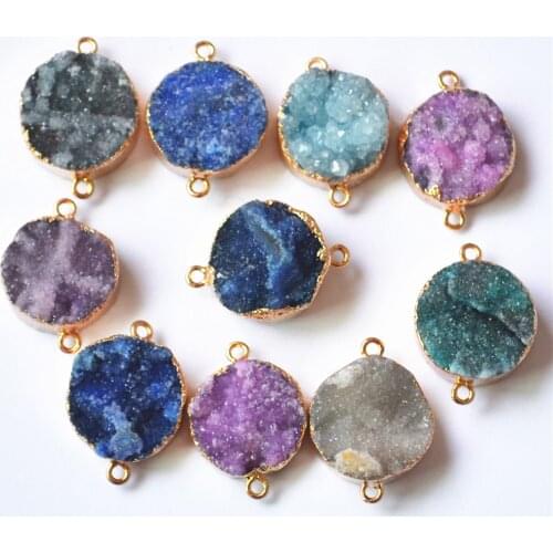 New HOT!Natural Druzys Agates Pendants Charms,Stone Carnelian Connector 21x20mm,Mixed Colors Sent At Random 6PCS Free Shipping