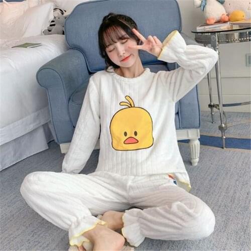 Explosive style pajamas set cartoon nightgown winter hot sale flannel pijamas women thickening warm sexy home service underwear