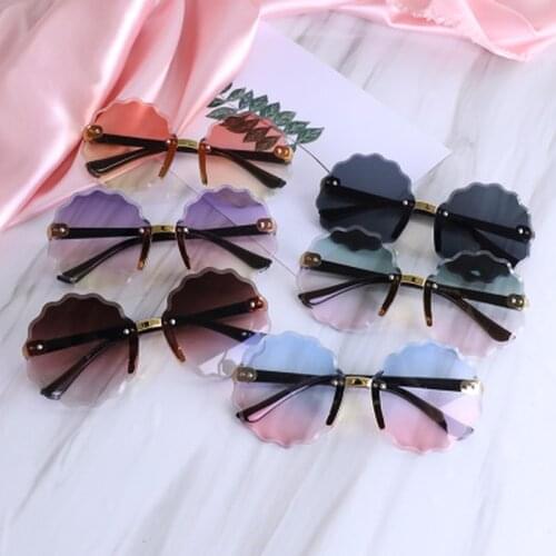Child Cute Round Rimless Frame Sunglasses Children Kids Gray Pink Blue Lens Boys Girls UV400 Protection Eyewear 2021 for Driver