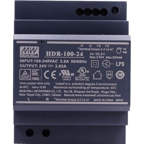 Original Mean Well HDR-100-24 meanwell 24V DC 3.83A 92W Ultra Slim Step Shape DIN Rail Power Supply