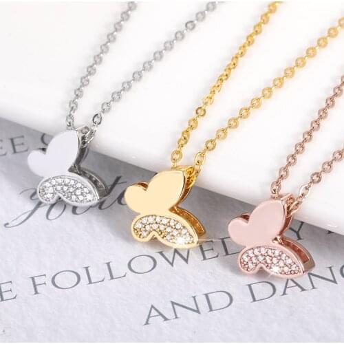 Cute Crystals Butterfly Necklace Pendant Stainless Steel Chain Animal Choker Necklace Party Gifts Wild Jewelry