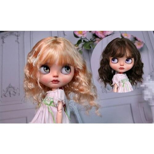 Blythes Doll Wigs fit a stylish 1/6 size versatile coffee brown with small wavy curving air bangs and imitation mohair wig