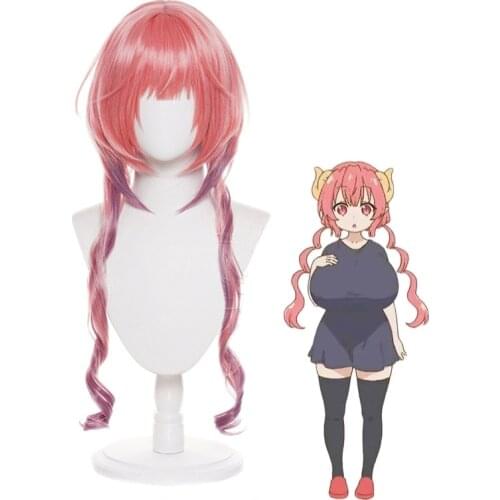 Ilulu Wig Kobayashi-san Chi no Maid Dragon Cosplay Pink Purple Long Curly Ponytails Heat Resistant Synthetic Hair