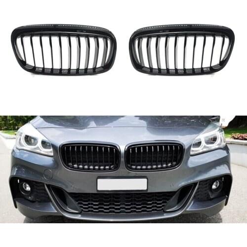 Front Kidney Grill Bumper Grill Grilles for BMW F45 F46 2 Series Single Line GT 218I 220I 2015-2017(Bright black)