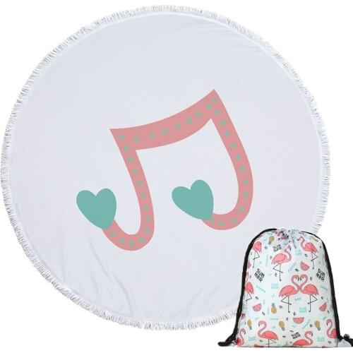 Beach Towels with Drawstring Backpack Bag Music Note Shower Summer Round Microfiber Towel Yoga Mat Blanket Towel with Tassels