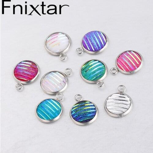 Fnixtar Stripes Charm Pendant Stainless Steel Drusy Glitter Charm Pendant For Women DIY Making 30 piece/lot