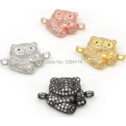 20*15*3mm Micro Pave Black&Clear CZ Bearcat Connectors Fit For Men And Women Making Bracelets Jewelry