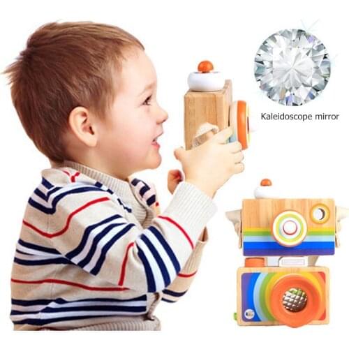Colorful Wooden Camera Type Kaleidoscope Polygonal Prism Variety Bee-eye Effect Childrens Fun Toy Gifts for Kids