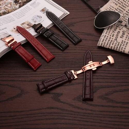 Hot Sell Genuine Calf Leather Watches Strap band For Women 16mm 18mm 20mm 22mm 24mm Butterfly Pattern Deployant Clasp Buckle