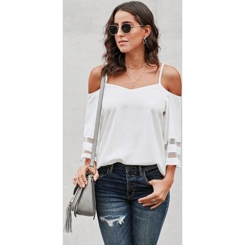 Womens T-Shirts Office Lady Cotton Three Quarter Solid Ladies Clothing V-Neck Sexy Tops T-Shirts Girls Loose 2020 Summer T-Shirt
