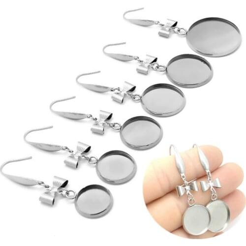 10pcs Stainless Steel Woman Earring Cabochon Base Blank Fit 12 14 16 18 20 25mm Ear Hook DIY Accessories Jewelry Making Findings
