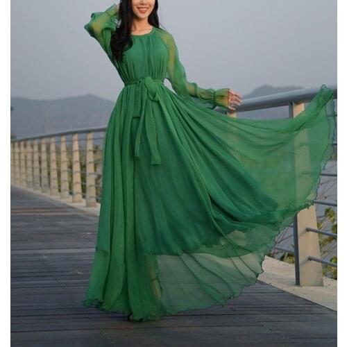 New High Quality Maxi Dress Womens Abaya Dubai Chiffon Muslim Bridesmaid PLus Size Dresses Elegant Flowy African Islam Clothing