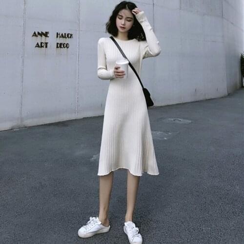 Elegant Autumn Dress Women 2019 Casual Long Sleeve Knitted Dress Office Lady Runway Designers High Fashion Long Party Dress