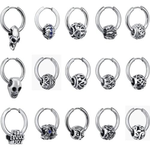 ZS 18G Punk Rock Stud Earrings for Men Women Stainless Steel Skull Ball Ear Stud Hip-Hop Helix Tragus Earrings Piercing Jewelry