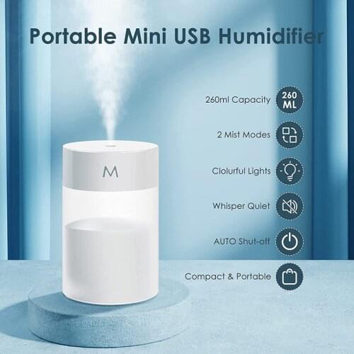 2pcs 260ml Humidifier Cool Mist USB Humidificator Mist Maker For Car Office Room Travel And Plant Essential Oil Diffuser