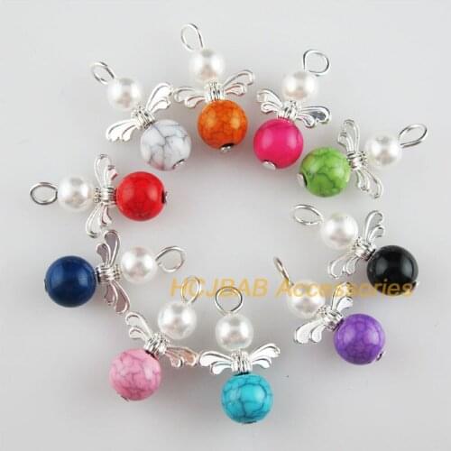20 New Angel Charms Silver Plated Mixed Imitation Stone Ball Pendants 13.5x22mm