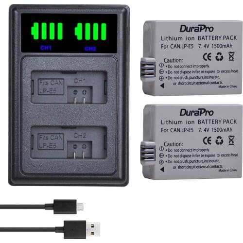 2x LP-E5 LP E5 Replacement Battery +Charger with Type C & USB Port For Canon 500D,450D,1000D, EOS Rebel T1i, XS, XSi,Kiss X3, X2