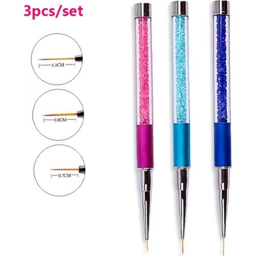3pcs/set Nail Art Liner Painting Pen 3D Tips DIY Crystal UV Gel Brushes Drawing Kit Flower Line Grid French Design Manicure Tool