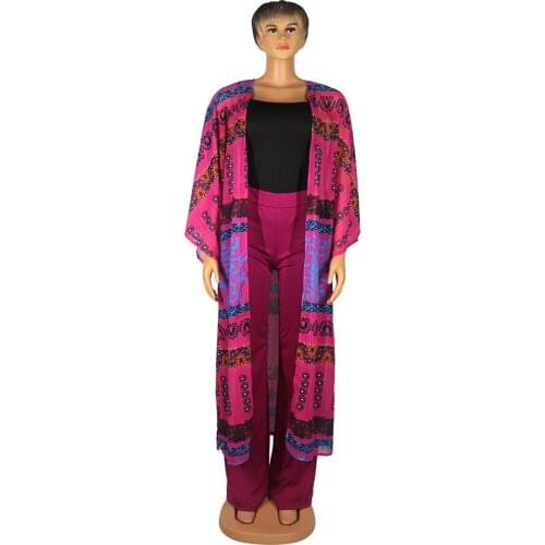 3 Piece Set Women Africa Clothes African New Fashion Two Piece Suit Long Coat Tops And Wide Pants Party For Lady Sets