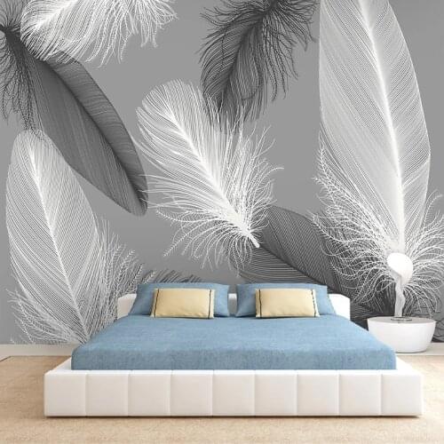 3D Abstract Grey Feather Modern Art Wall Painting Living Room Bedroom Background Waterproof Canvas Self-adhesive Mural Wallpaper