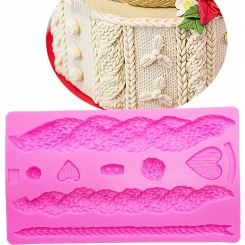 3D Wool Knitting Texture Silicone Mold Christmas Cake Border Fondant Cake Decorating Tools Chocolate Gumpaste Moulds T1484