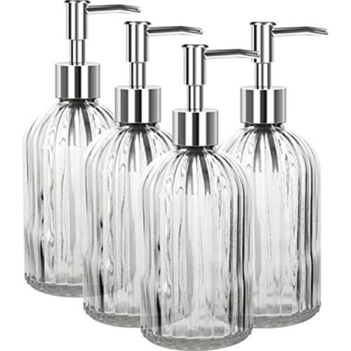 4 Pck Large-Capacity Colored Glass Hand Bottle 420ML Household Bathroom Kitchen Hand Bottle