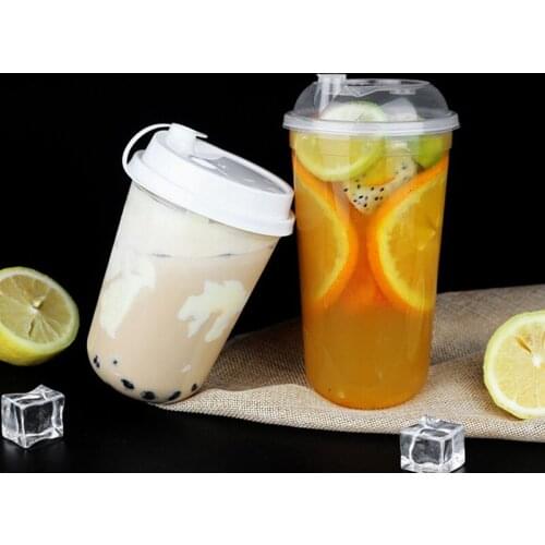 50pcs 9cm caliber U shape thicken injection disposable coffee cup 500ml/700ml cold drink juice milk tea plastic cups with lid