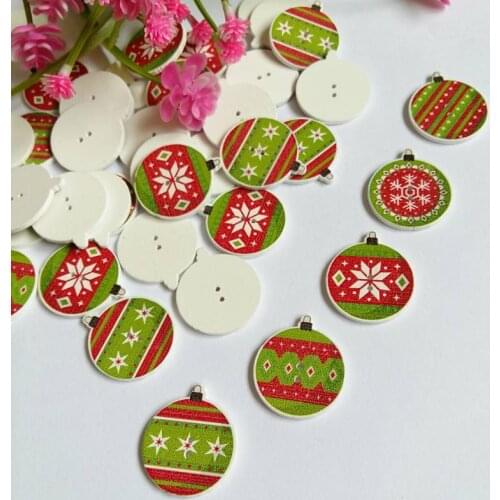 50pcs New year decorative material Christmas wood buttons Christmas decorative buttons scrapbook craft diy materials
