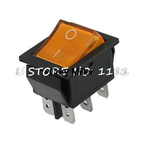 AC 15A/250V 20A/125V 6 Pin DPDT On-On 2 Position Boat Rocker Switch Orange Light