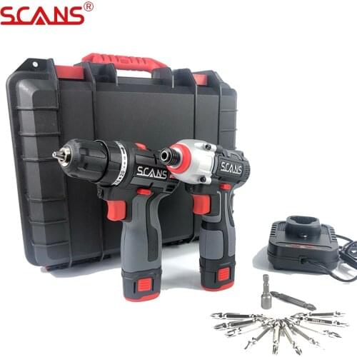 12V/16V Electric Brushless Drill and Cordless Impact Screwdriver Combo Kit Power Tools By SCANS with Li-ion Batteries Tool Case