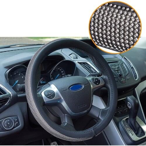 Car Auto Steering Wheel Cover Bling Rhinestone Covered Crystal Edge Trim Black PU Leather 38cm High Quality