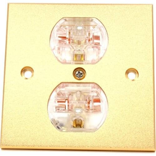 Free shipping pure alloy Wall Power Audio AV Grade Wall Power Outlet 2 Port Transparent 86mmX86mm wall power sock with gold