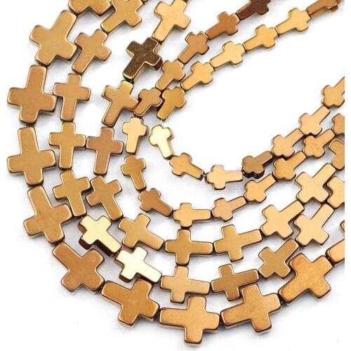 Cross Jesus Hematite Beads Copper Natural Stone 6/8/10MM Spacers Loose Beads For Jewelry Making Diy Bracelets Accessories 15