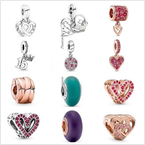 Authentic 925 Sterling Silver 15th Birthday With Crystal Pendant Charm Beads Fit Pandora Bracelet & Necklace Jewelry