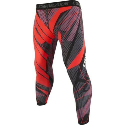 Red Wave Point Breathable Men Running Leggings Sport Jogging Training Tights Male Fitness Workout Pants Mens Sports Trousers