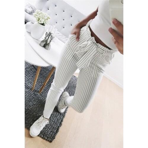 2020 Fashion Women Striped Trousers Wide-legged Trousers Loose High Waist Trousers Lady Summer Fashion Casual