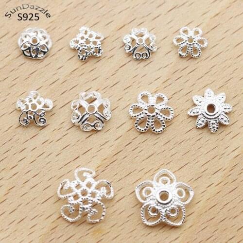 10pcs Real Solid 925 Sterling Plain Silver Flower Bead Caps End Cap Torus Necklace Bracelet Connector Jewelry Making Findings